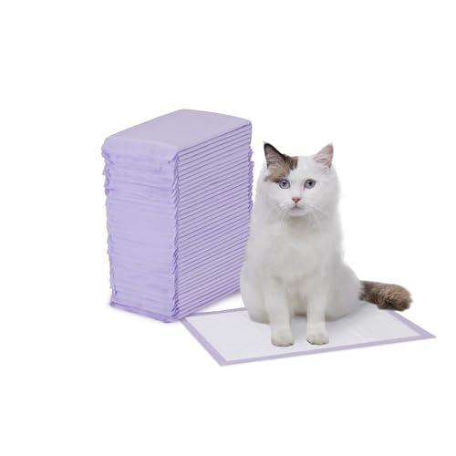 Amazon Basics Cat Litters Pee Pads, 40 Count, Universal Fit for Litter Box, Odor Control with Fresh Scent, Purple and White