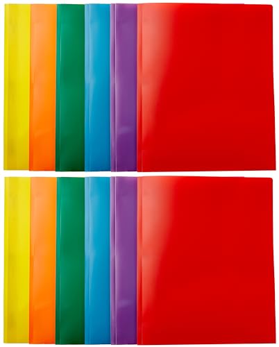 Amazon Basics Heavy Duty Colorful Plastic Folders with 2 Pockets for Letter Size Paper, Pack of 12, Assorted Colors
