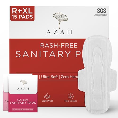 AZAH Sanitary Pads for Women (10 Reg + 5 XL) [Pack of 15] 100% Rash-Free sanitary napkins | 3x More Absorption, Cottony Soft and Dry Top Cover for