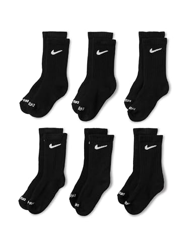 Nike Kids' Crew 6-Pack Performance Socks, Black, 5 años