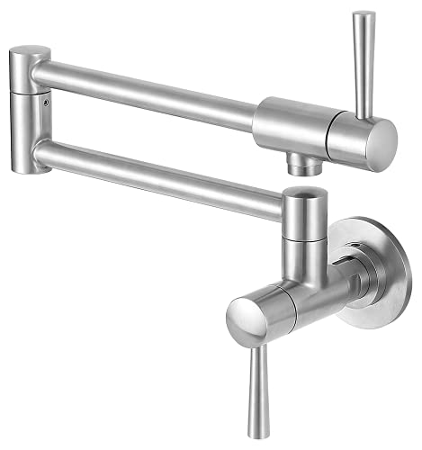 MSTJRY Brushed Pot Filler Faucet Wall Mount Commercial Kitchen Faucets Stainless Steel Stretchable Double Joint Swing Arm Single Hole Two Handle Kitchen Stove Faucet