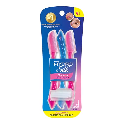 Schick Hydro Silk Touch-Up Dermaplaning Tool with Precision Cover, 9ct | Dermaplane Razor, Face Razors for Women, Peach Fuzz Remover