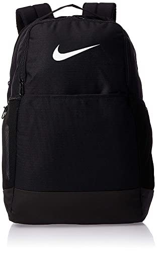 Nike Brasilia Medium Training Backpack for Women and Men with Secure Storage & Water Resistant Coating, Black/Black/White