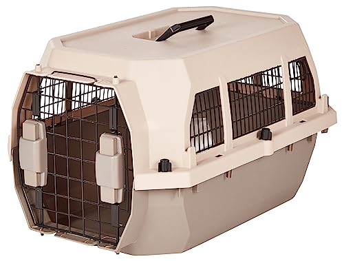Amazon Basics Hard-Sided Dog and Cat Kennel Single-Door Travel Pet Carrier with Metal Wire Ventilation, 23.6"L x 15.7"W x 13.0"H, Beige