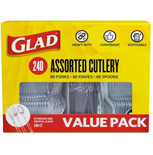 Glad Disposable Cutlery Set - Clear Heavy Duty Plastic Forks, Knives, and Spoons - 240 Piece Plasticware for Parties - Durable, Sturdy Recyclable Utensils - Great for July 4th, Thanksgiving, Christmas