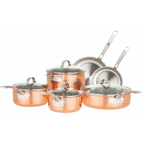 Viking 10-Piece 3-Ply Stainless Steel Hammered Copper Clad Cookware Set