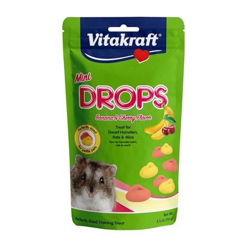 Vitakraft Drops Mini Banana & Cherry Flavor Dwarf Hamster, Rat, and Mouse Treat, 2.5 oz, Multi
