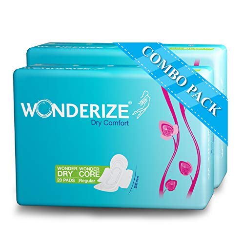 Wonderize Dry Comfort Sanitary Napkins for Women – Regular 230mm, Super Saver Pack, 40 Pads (Combo of 2)