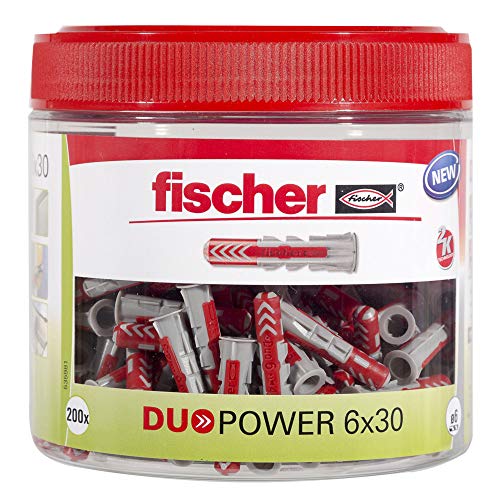 🔥 STARKER PREIS (-39%) fischer DuoPower 6 x 30, handliche Runddose mit 200 Universaldübeln, leistungsstarker 2-Komponenten-Dübel, Kunststoffdübel zur Befestigung in Beton, Ziegeln, Stein, Gipskarton uvm.