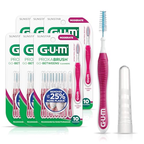 GUM Proxabrush Go-Betweens - Moderate - Interdental Brushes - Soft Bristled Dental Picks for Plaque Removal Health - Safe for Braces & Dental Devices, 10ct (Pack of 6)