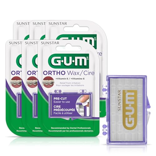 GUM Orthodontic Wax for Braces and Dental Devices - Soothing Dental Wax with Vitamin E and Aloe Vera - Clear Color - Unflavored (Pack of 6)