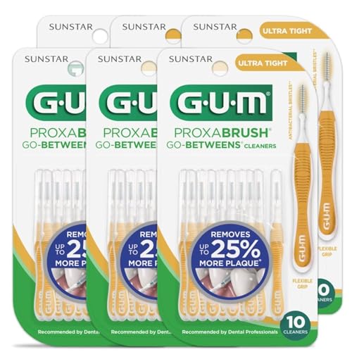 GUM Proxabrush Go-Betweens - Ultra Tight - Interdental Brushes - Soft Bristled Dental Picks for Plaque Removal Health - Safe for Braces & Dental Devices, 10ct (Pack of 6)