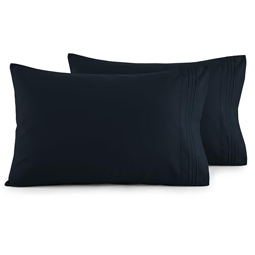 Elegant Comfort Luxury Ultra-Soft 2-Piece Pillowcase Set - 1500 Premium Hotel Quality Microfiber Double Brushed - Wrinkle Resistant, King Size, Black