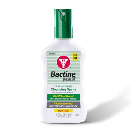 Bactine Max Pain Relieving Antiseptic Spray with Lidocaine, First Aid Pain + Itch Relief, No-Sting, Kills 99% of Germs*, 5oz