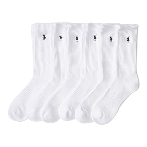 POLO RALPH LAUREN Men's Performance Crew Socks 6 Pack, White, 10-13
