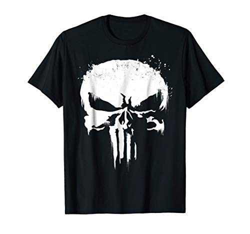 Marvel Punisher White Paint Splatter Skull Graphic T-Shirt T-Shirt