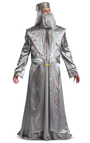 Disguise mens Dumbledore Costume, Official Harry Potter Wizarding World Robe and Hat Outfit Adult Sized Costumes, Silver, XL 42-46 US