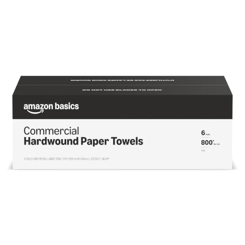 Amazon Commercial Hard Roll Towels, 1-Ply, 800 ft, 6 Rolls