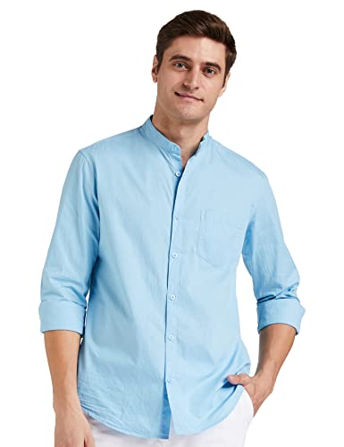 Amazon Brand - Symbol Men's Cotton Shirt | Chinese Collar | Casual | Plain | Full Sleeve | Summer - Regular Fit (Available in Plus Sizes) Amazon Brand