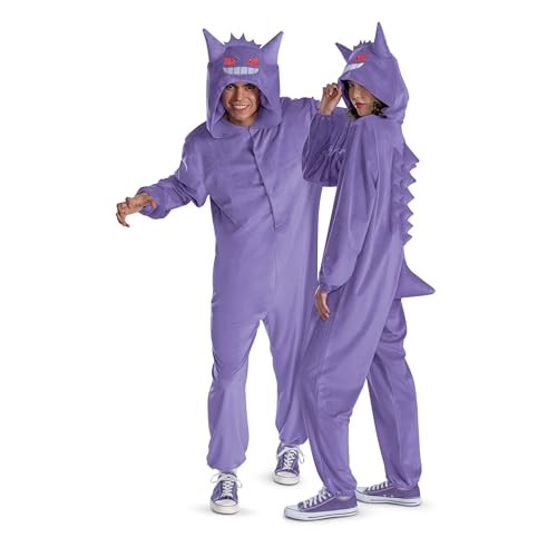 Disguise Pokemon Gengar Costume, Official Gengar Pokemon Costume with Hooded Jumpsuit for Adults, Size L/XL