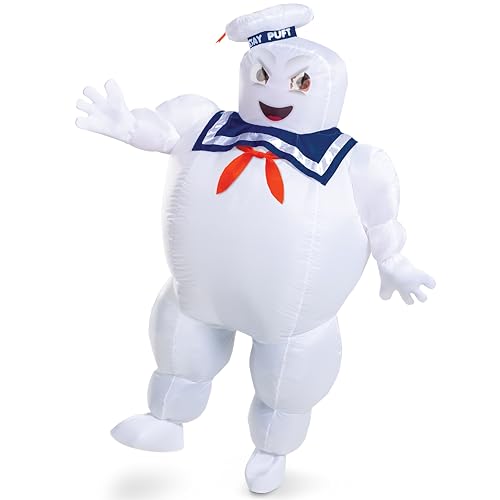 Inflatable Stay Puft Marshmallow Man Costume, Official Ghostbusters Afterlife Movie Fan Operated Blow Up Suit, One Adult Size (up to 42-46) Multicolored