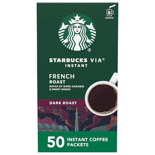 Starbucks VIA Instant Coffee, Dark Roast Coffee, French Roast, 100% Arabica, 1 box (50 packets)