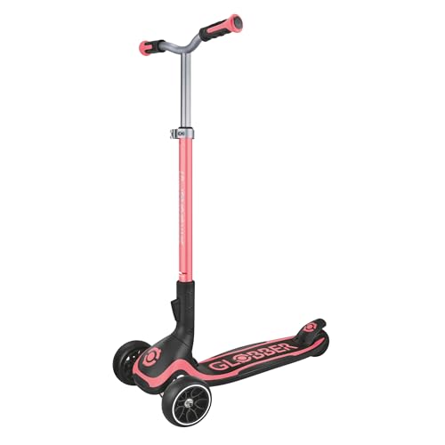 Globber Ultimum Scooter | 3-Wheel Kick Scooter for Adults & Kids 5+ | Foldable Kick Scooter with Safe, Non-Slip Deck & Premium Brakes (Pink)