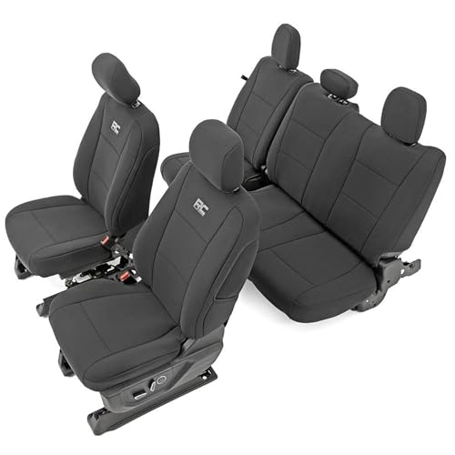 Rough Country Neoprene Seat Covers for Ford F-150/Lightning/F-250/F-350 (2015-2025) Crew Cab w/No Rear Armrest - Waterproof, UV Resistant, Foam Padded, F/R Seat Cover Set