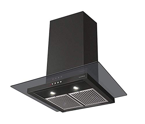 Eurodomo 60 cm 1200 m³/hr straight glass Kitchen Chimney (HOOD MARBLE PB BK 60 (EURODOMO), Baffle Filter, Black)