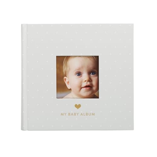 Pearhead Baby Photo Album, Keepsake Book for New and Expecting Parents, Gender-Neutral Baby Accessory, Ideal Gift for Baby Shower, Holds 200 Pictures, Gray and White Polka Dot