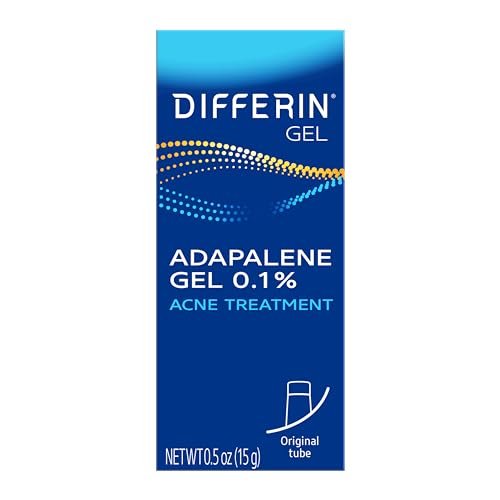 Differin Acne Treatment Gel, 30 Day Supply, Retinoid Treatment for Face with 0.1% Adapalene, Gentle Skin Care for Acne Prone Sensitive Skin, 15g Tube (Packaging May Vary)