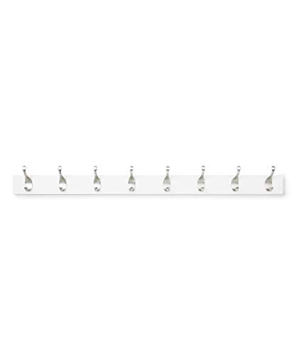 Amazon Basics Wall Mounted Modern Coat Rack with Versatile Storage Hooks, Rectangular, 8-Hook, White | Rectangular, Mode