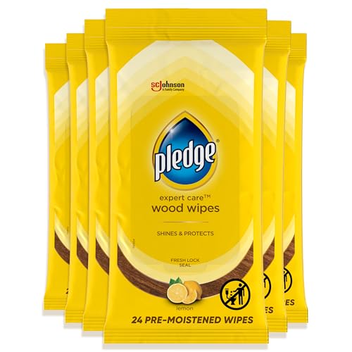 Pledge Expert Care Enhancing Wood Wipes, Lemon Scent, 24 Count (Pack of 6, 144 Total Wipes)