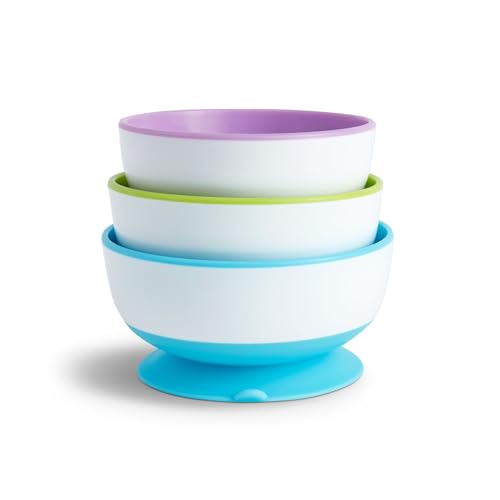 Munchkin Stay Put Suction Bowls for Baby and Toddler, 3 Pack, Blue/Green/Purple