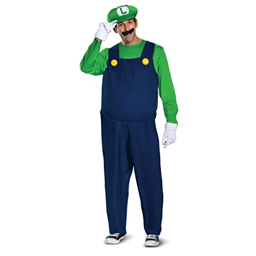 Disguise Plus Size Men's Super Mario Bros Adult Luigi Costume Outfit with White Gloves, Green Hat & Mustache, XXL (50-52)