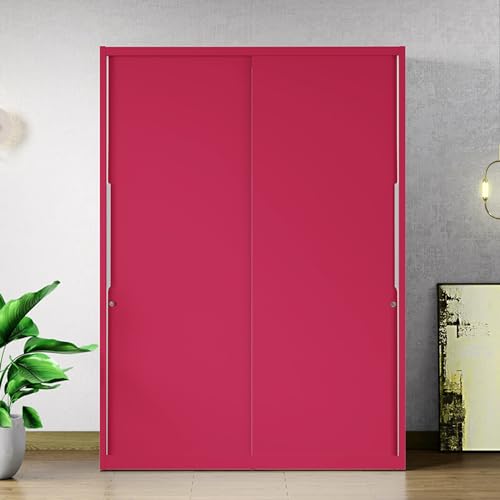 Interio by Godrej Slide N Store Pro Plus 2-Door Steel Sliding Wardrobe | Wardrobe for Clothes, Textured Blush Red, 1-Year Warranty, 7 Shelves, 2 Drawe