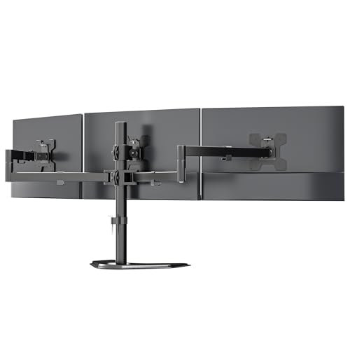 WALI Triple Monitor Stand, Free Standing Three LCD Monitor Fully Adjustable Desk Mount Fits 3 Screens up to 27 inch, 22 
