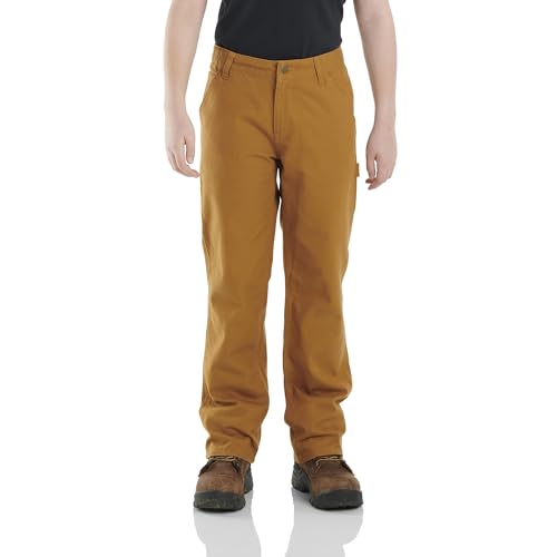 Carhartt Boys' Washed Dungaree Pants (Lined and Unlined), Carhartt Brown, 14