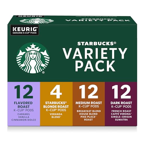 Starbucks K-Cup Coffee Pods, Light, Medium, Dark Roast & Flavored Variety Pack for Keurig Brewers, 1 box (40 pods total)