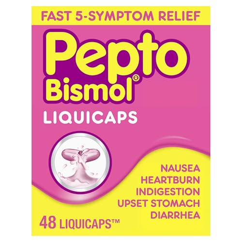 Pepto Bismol Liquicaps, Upset Stomach Relief, Bismuth Subsalicylate, Multi-Symptom Relief of Gas, Nausea, Heartburn, Indigestion, Upset Stomach, Diarrhea, 48 Liquicaps