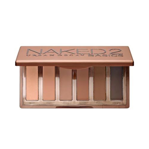 Urban Decay Naked 2 Basics Mini Eyeshadow Palette - 6 Matte Nude Shadows, Multi-Use Powder for Eye, Contour, or Brows, Ultra-Blendable Cool-Tone Neutrals, Long-lasting Wear, Travel Makeup with Mirror