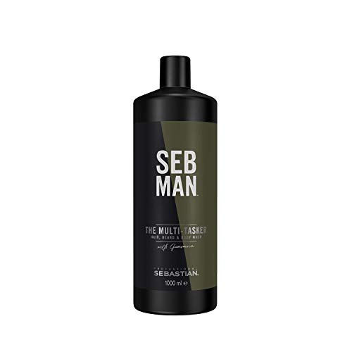 (-38%) SEB MAN THE MULTITASKER – 3-in-1 Shampoo, Bartshampoo & Duschgel in Vorratsgröße – für alle Haartypen – mit Guarana-Extrakt und anregendem Duft von Bergamotte und rosa Pfeffer – 1 L
