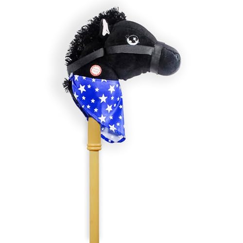 PonyLand: Music Stick Animal - Black Horse - Music Button, Sturdy Two-Piece Stick W/Colorful Soft Plush Animal Head, Pretend Play Toy, Kids Ages 3+
