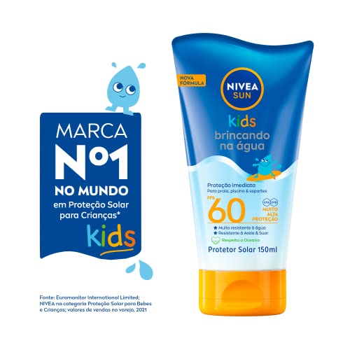 NIVEA SUN Protetor Solar Kids Brincando na Água FPS 60 150ml - Infantil, especialmente formulado para a pele delicada da...