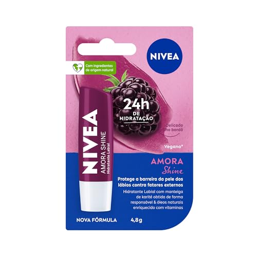 NIVEA Hidratante Labial Amora Shine 4,8g, Hidratação Intensa 24h, Cor Suave, Brilho Delicado, Cuidado Diário, Manteiga d...