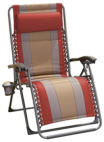 amazon basics Alloy Steel Outdoor Padded Adjustable Zero Gravity Folding Reclining Lounge Chair With Pillow (Red)