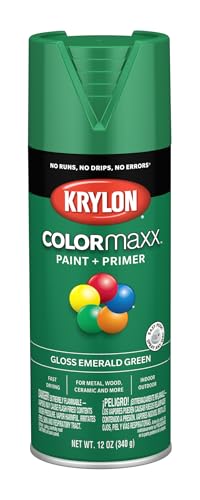 Krylon K05517007 COLORmaxx Spray Paint and Primer for Indoor/Outdoor Use, Gloss Emerald Green 12 Ounce (Pack of 1)