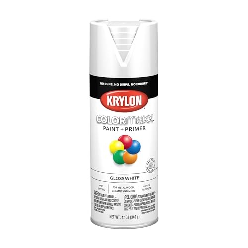Krylon K05545007 COLORmaxx Spray Paint and Primer for Indoor/Outdoor Use, Gloss White 12 Oz (Pack of 1)