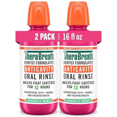 TheraBreath Anticavity Fluoride Mouthwash, Sparkle Mint, Dentist Formulated, 16 Fl Oz (2-Pack).
