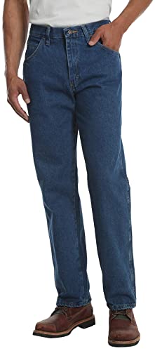Rustler Men's Classic Relaxed Fit, Dark Stonewash, 34W x 30L